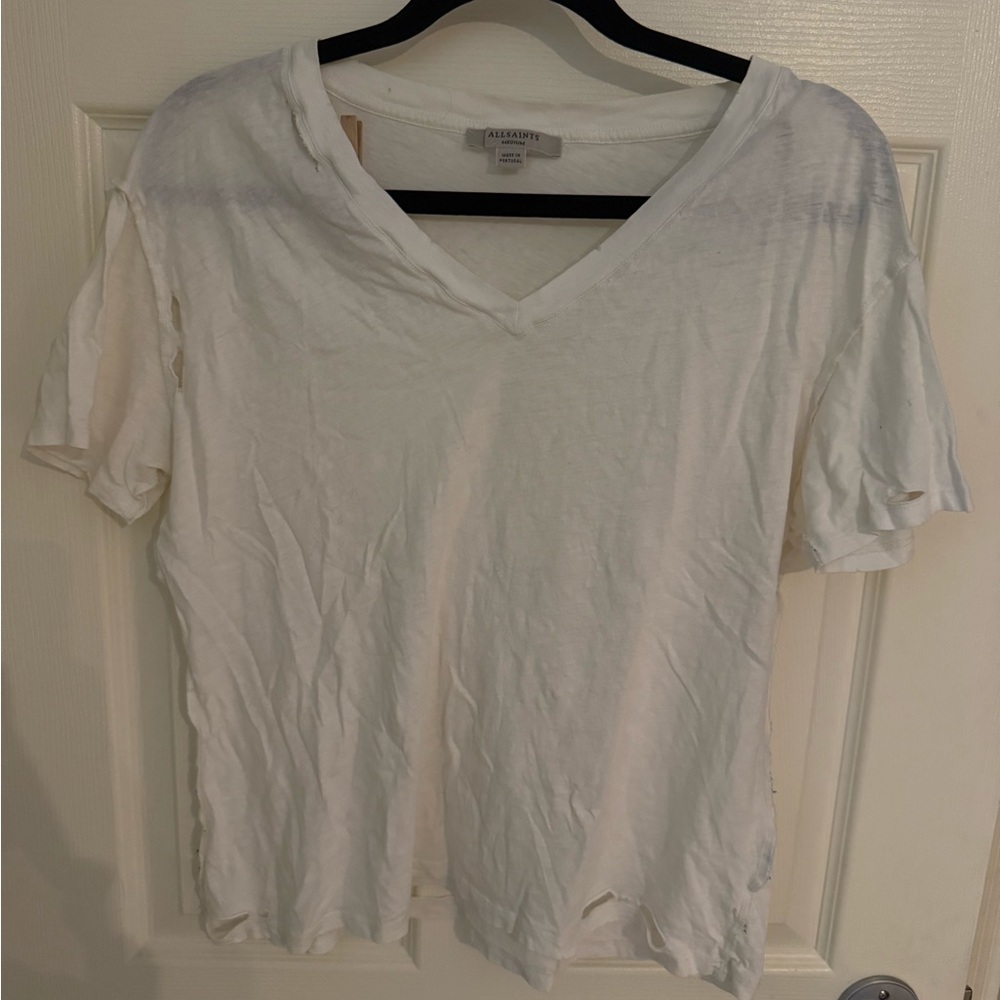 All Saints White V-Neck Short Sleeve Tee